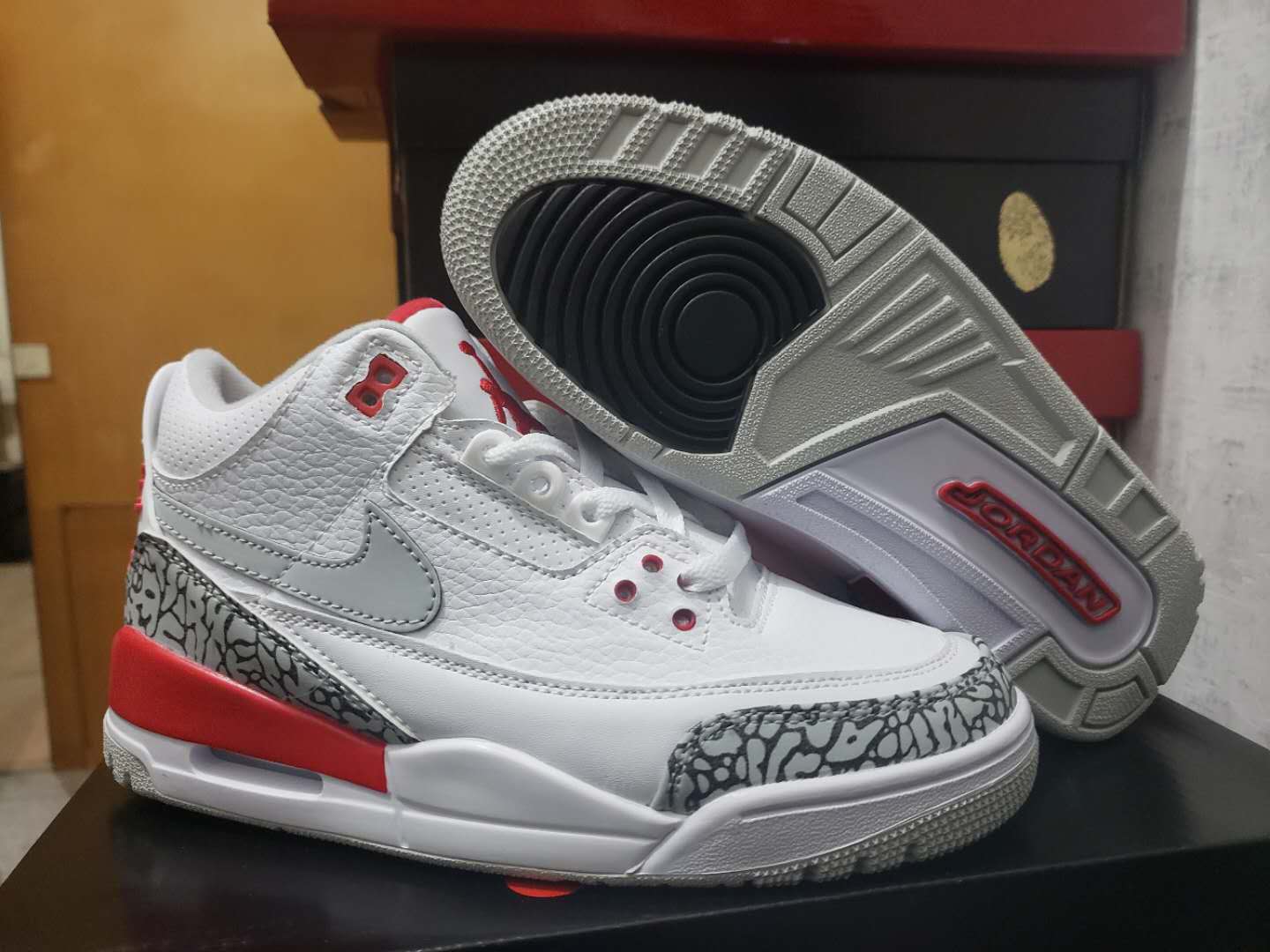 Women New Air Jordan 3 White Cement Grey Red Blue Orange Shoes - Click Image to Close